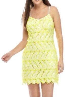 NWT Crown & Ivy Sz 10 Neon Lime Lace Mini Slip Dress
